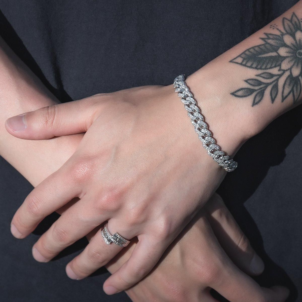 ダイヤモンド 10K ホワイトゴールド マイアミブレスレット 幅8.2mm