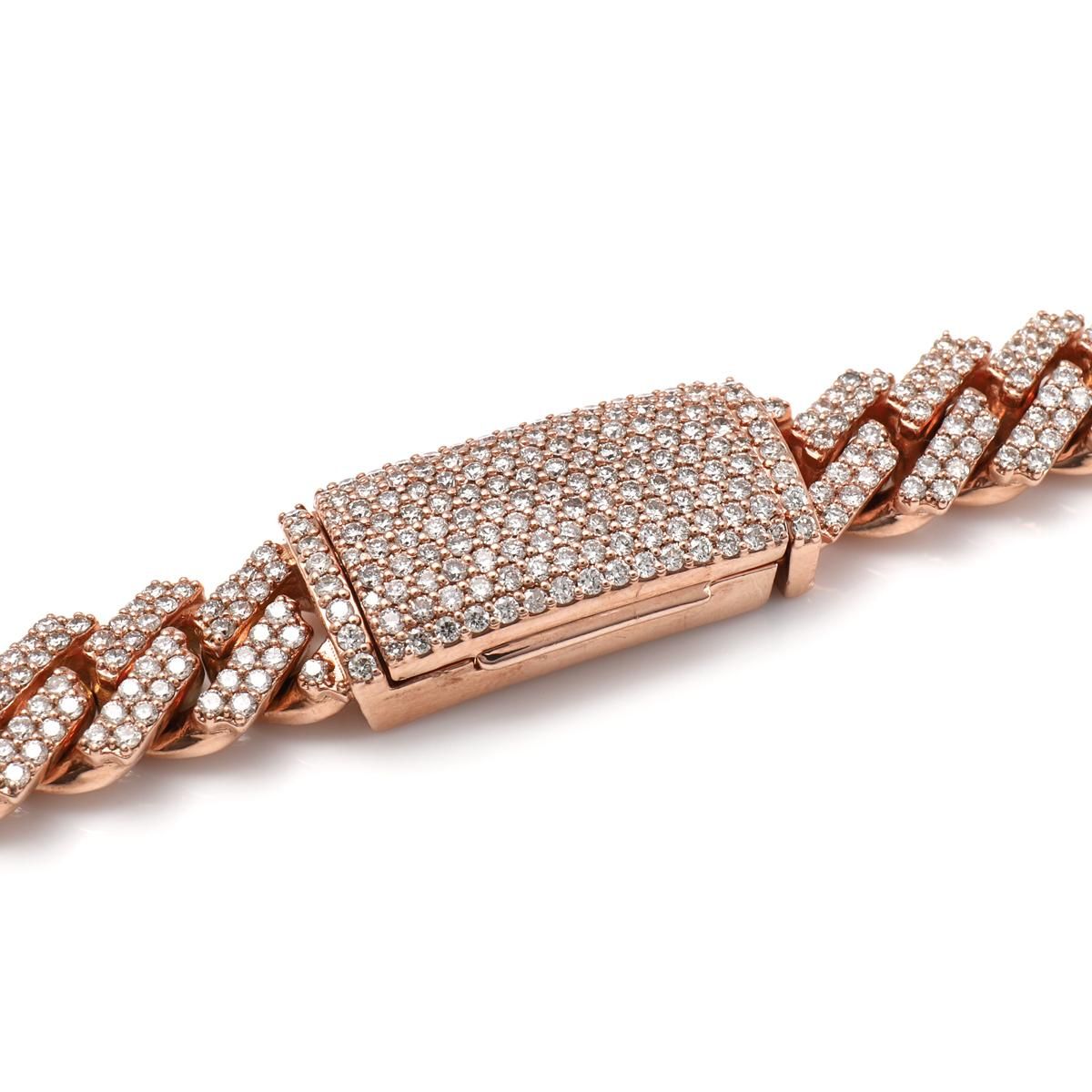 ダイヤモンド 10K ローズゴールド スクエアマイアミネックレス 幅10mm