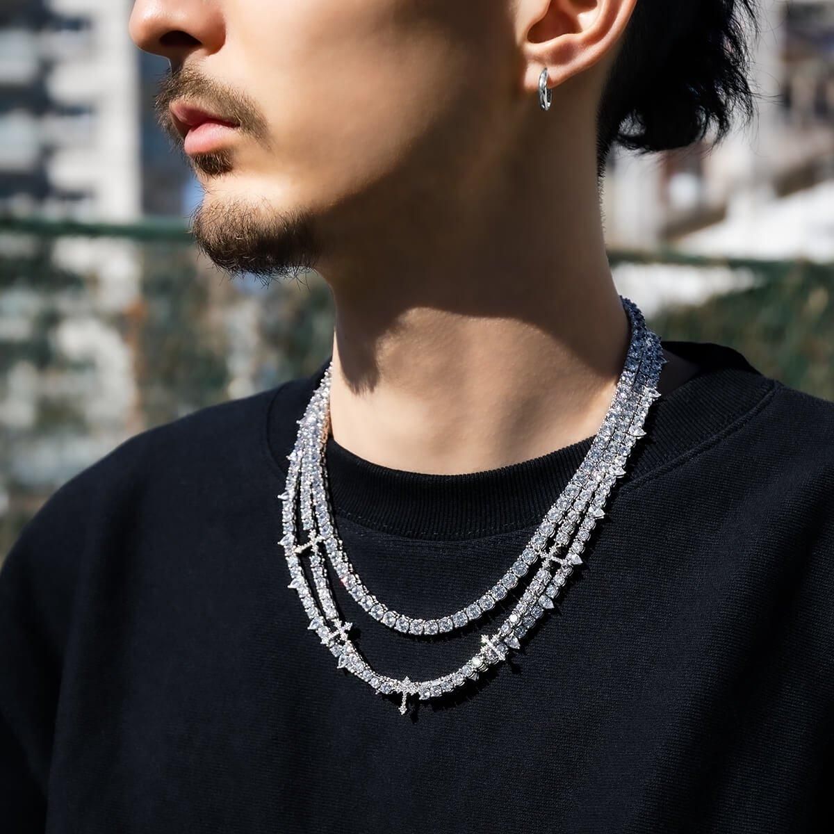 シルバー テニスネックレス 幅4mm 45cm-50cm AHNL-D001-CROSS