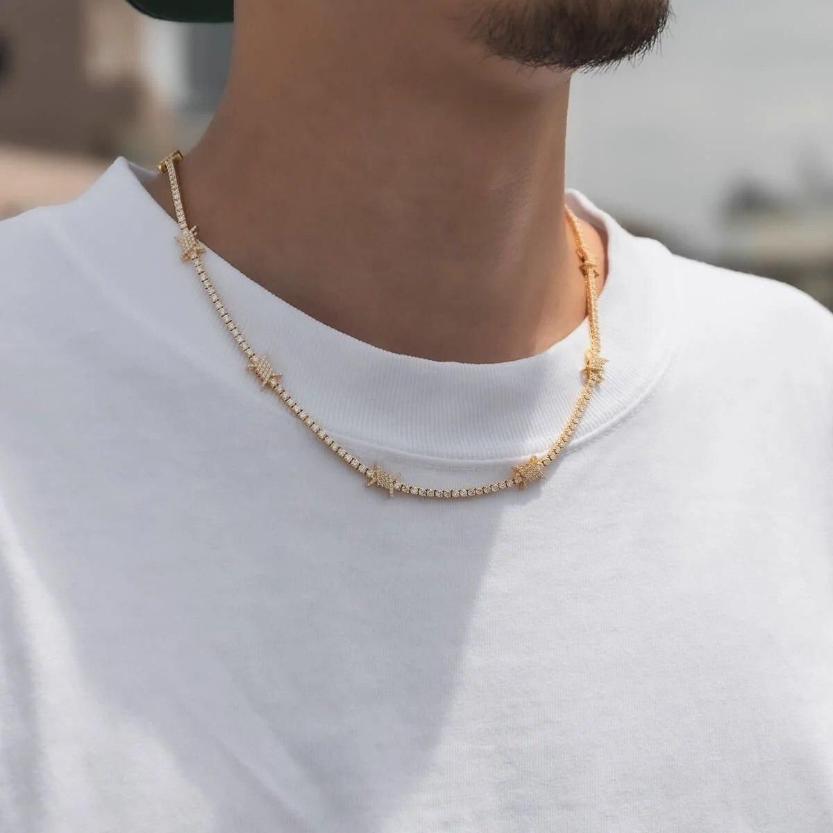 ダイヤモンド 14K イエローゴールド テニスネックレス 幅8mm 47cm