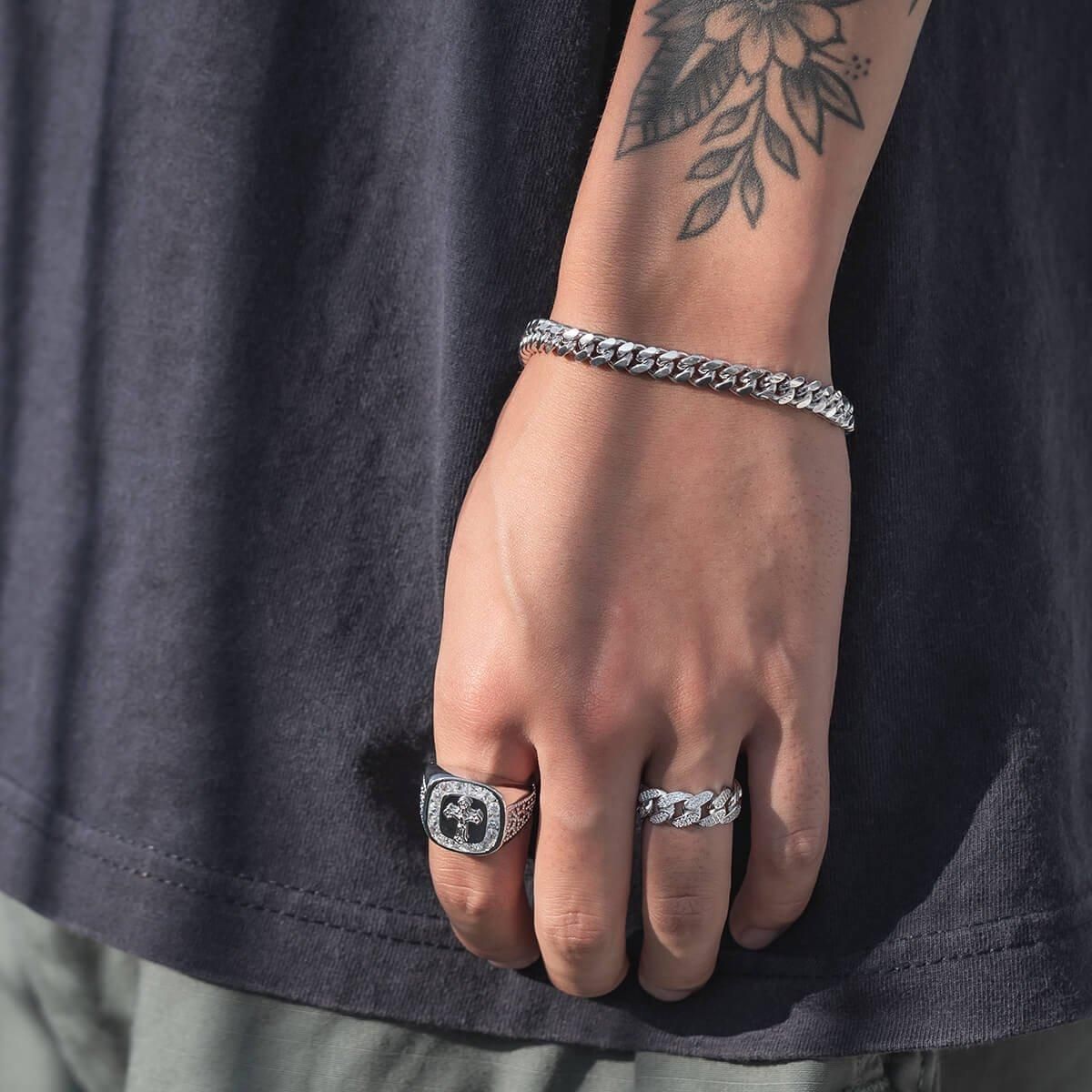 シルバー マイアミブレスレット 幅6.5mm 19cm-21cm A180KMDO2