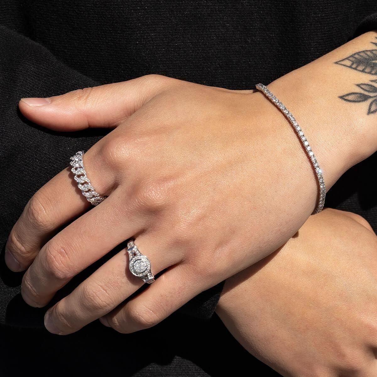 ダイヤモンド 14K ホワイトゴールド テニスブレスレット 幅2.5mm 18cm