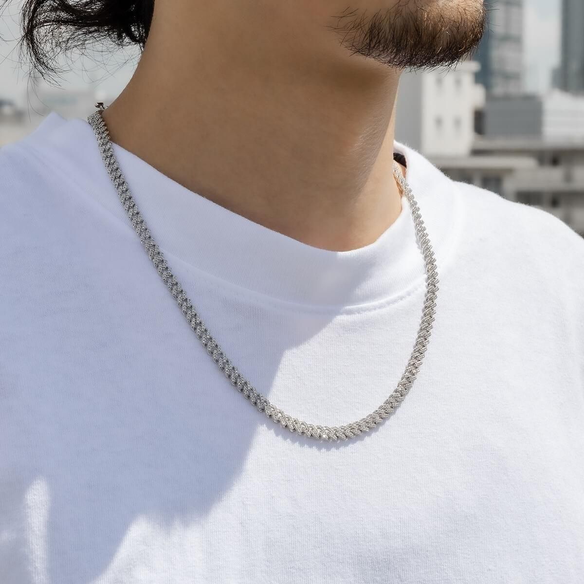 ダイヤモンド 10K ホワイトゴールド マイアミネックレス 幅5.8mm 51cm