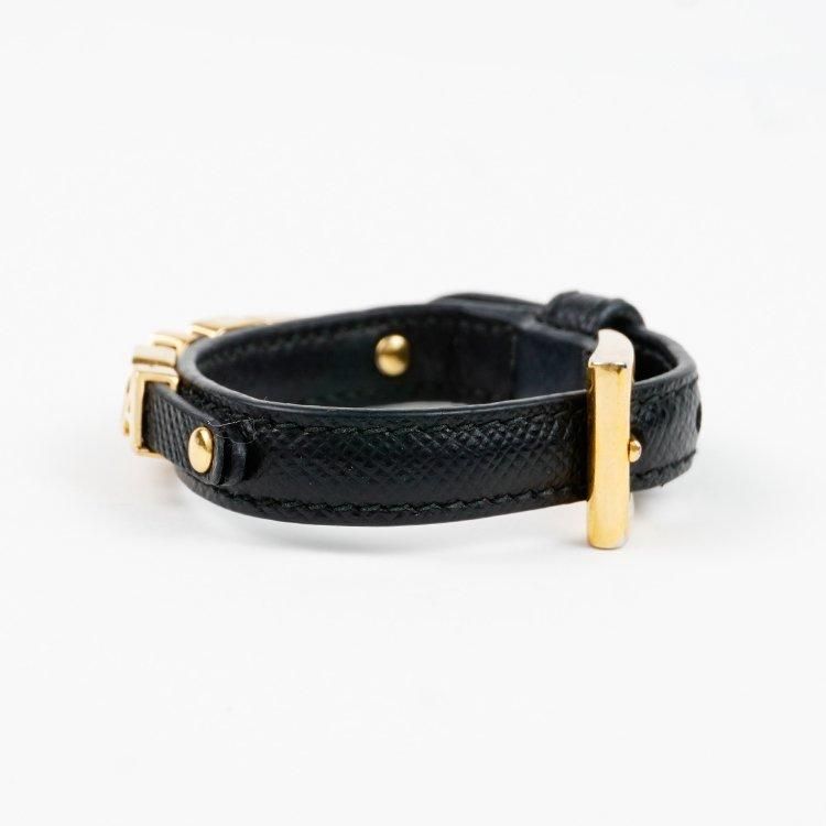 ロゴサフィアーノレザーブレスレット ブラック×ゴールド ヴィンテージ