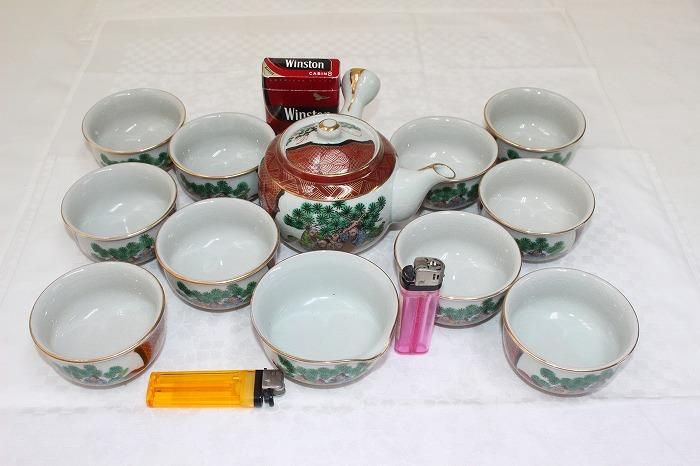 B-759九谷焼庄三手転写唐人文番茶器揃え碗10客組 九谷陶香窯謹製