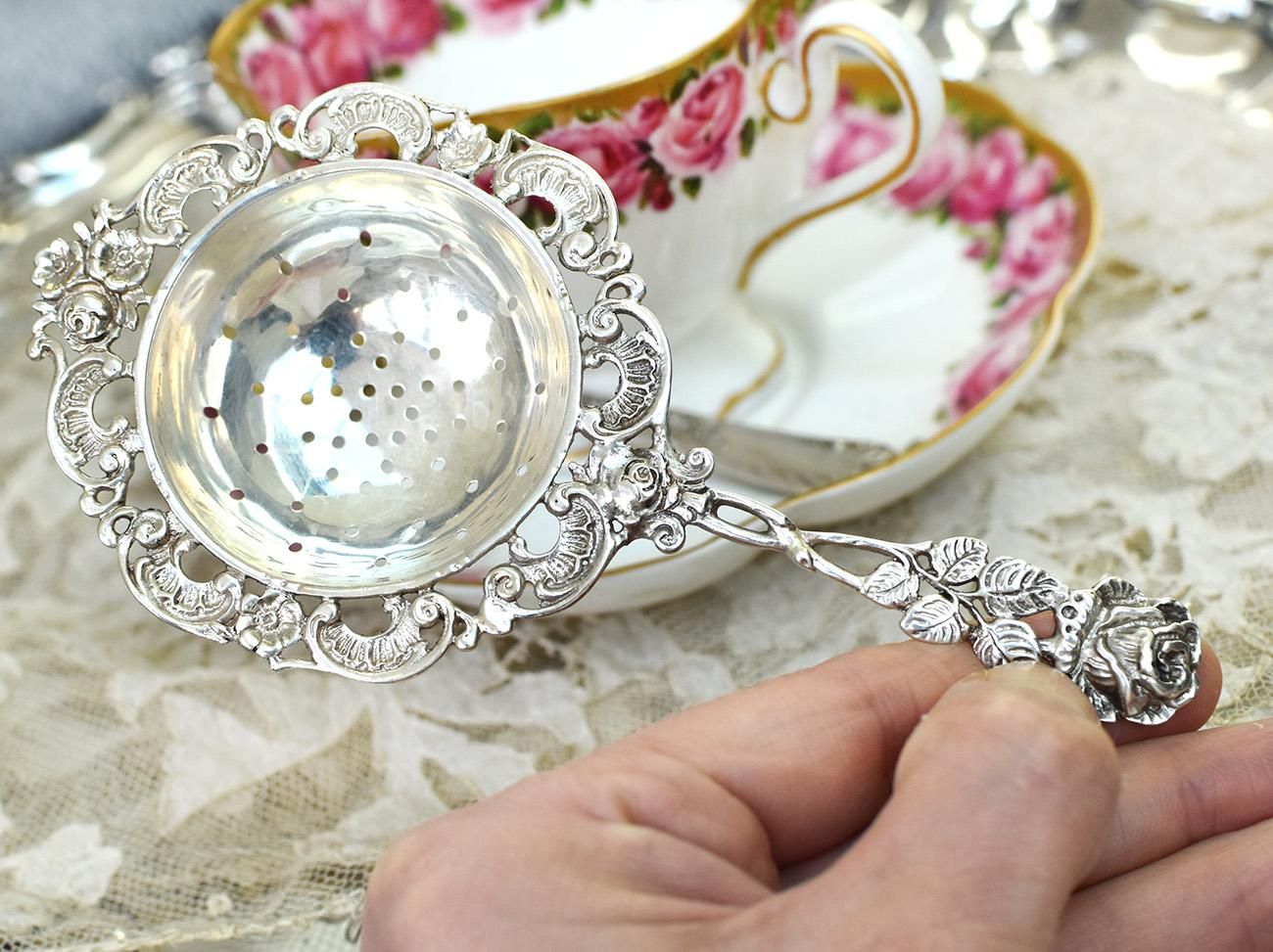 ドイツ銀器【銀835】薔薇のティーストレーナー◇ - Edwardian Dreams