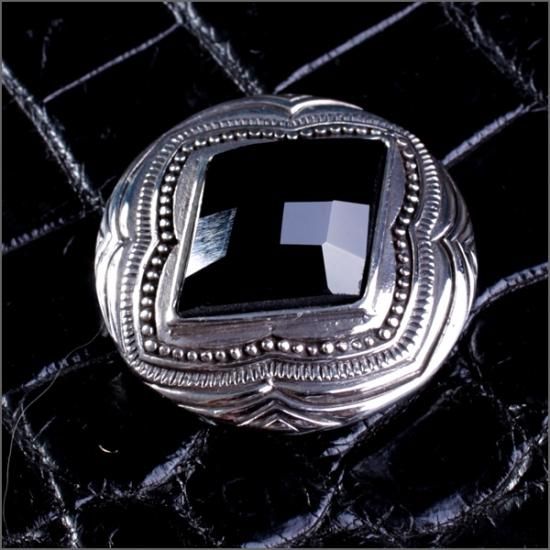 レザーウォレット/コンチョ ボタン/シルバー925/ダイヤモンドオニキス