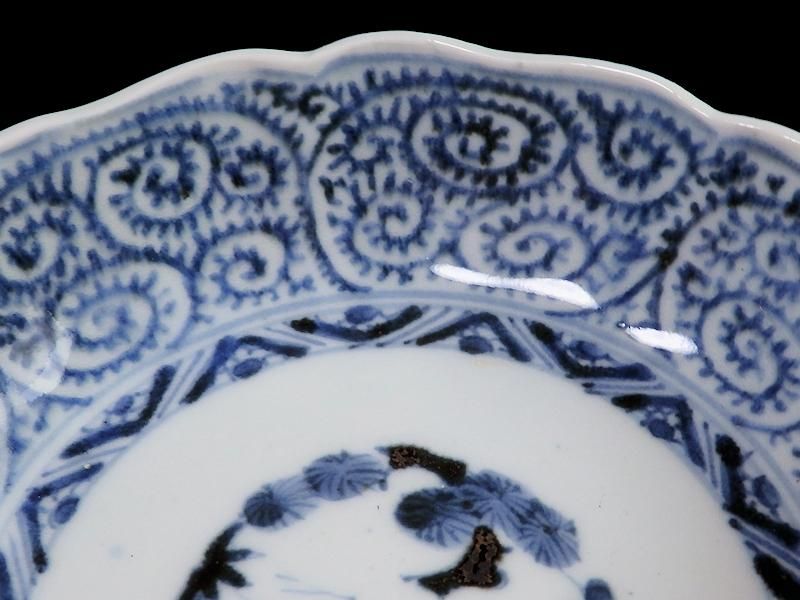 古伊万里 染付 蛸唐草に松竹梅図 膾皿 2客セット 江戸期