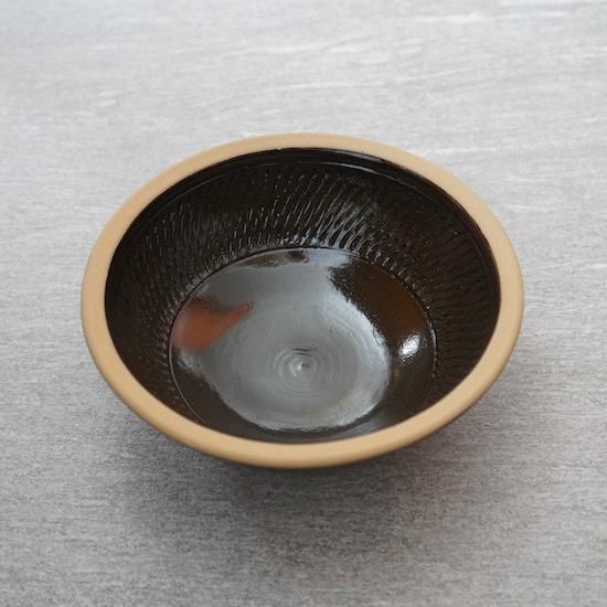 小鹿田焼 - 6寸伏せ合わせ丸鉢 飛び鉋/黒 - moyi store