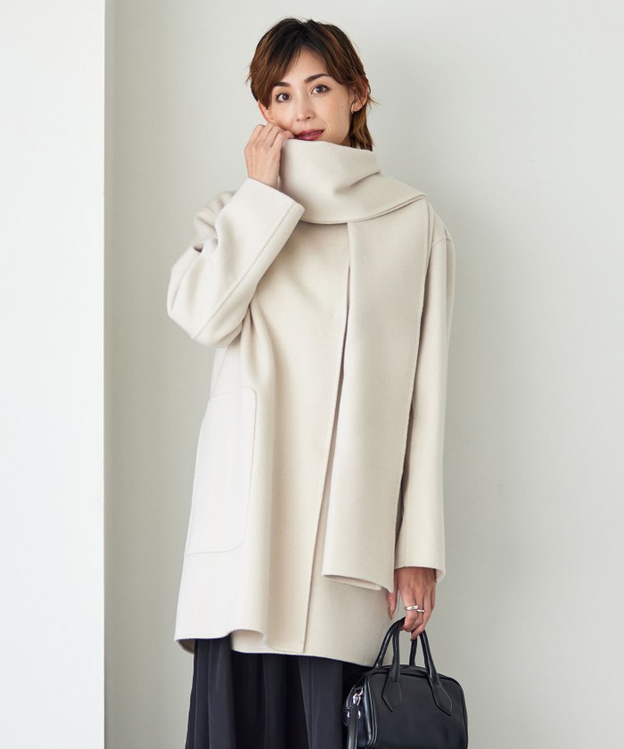 ウールリバー ストール付きノーカラーコート(505725344)｜阪急百貨店