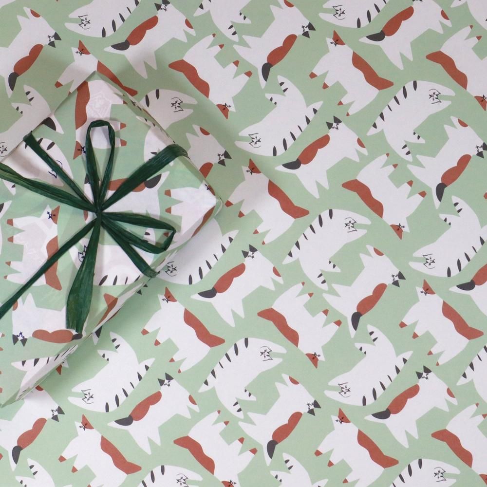 ミケネコ柄 ラッピングペーパー/包装紙 5枚 - おしゃれな海外包装紙