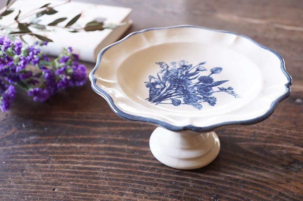 メ18 コンポート皿 誕生花たちのブーケ（貫入/釉ヒビあり） - 益子焼