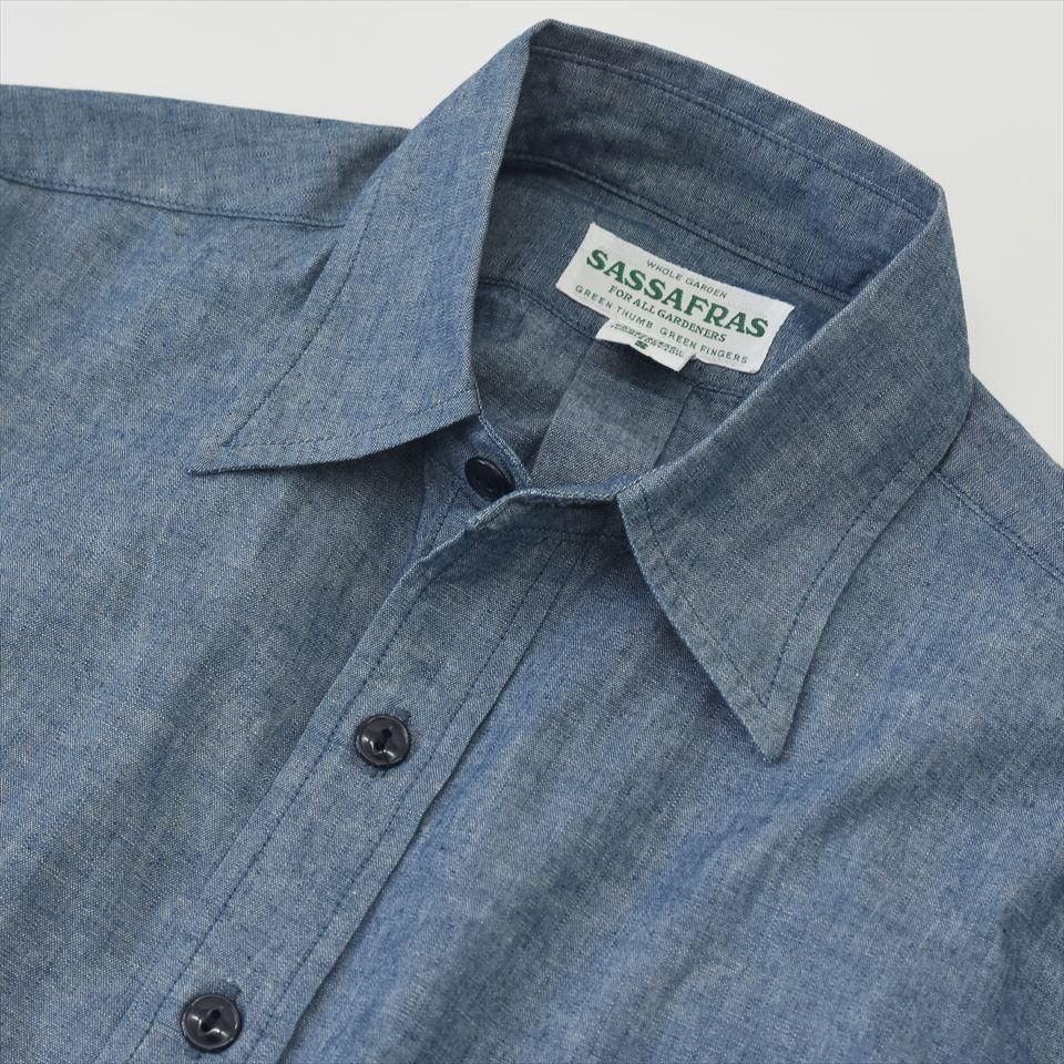 Sassafras（ササフラス）WHEEL BARROW SHIRT ブルー（5ozシャンブレー）