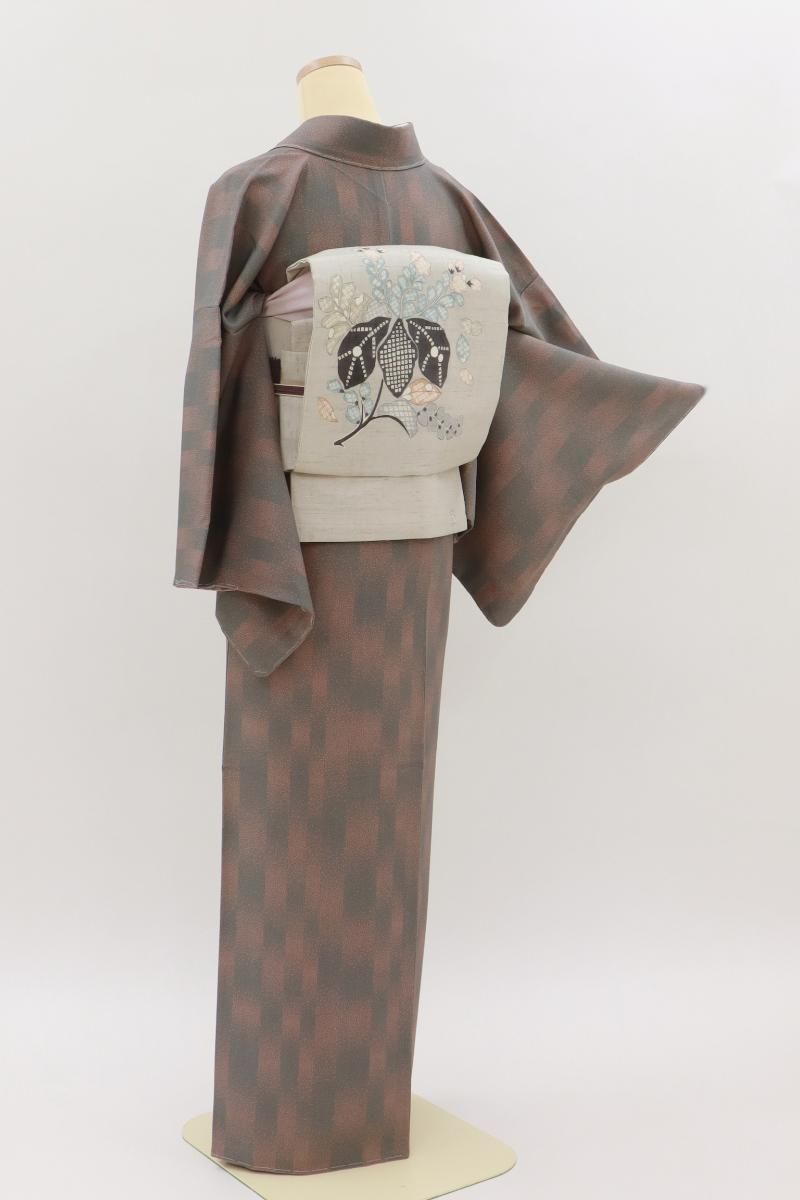 銀座【D-3631】伝統工芸士 金田昇作 小紋 グレー系 抽象文(反端付