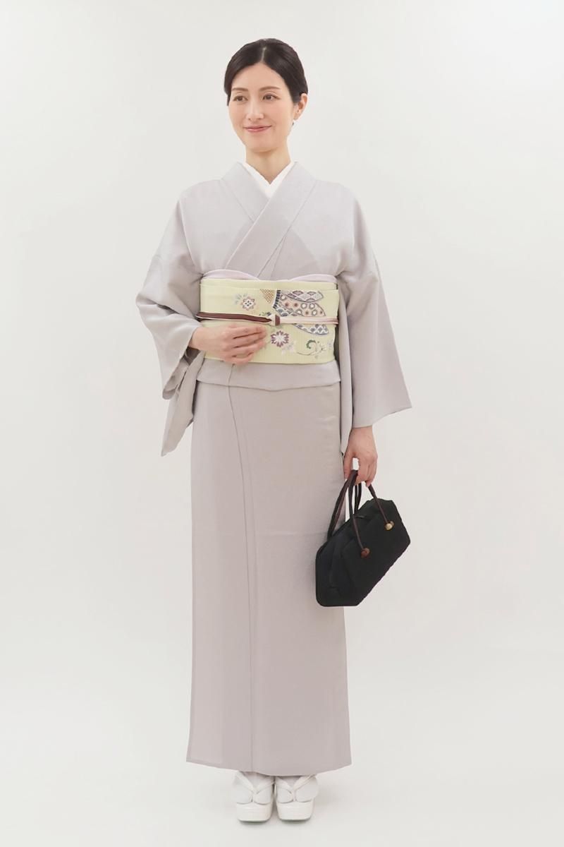 銀座【C-3117】単衣 色無地 淡い薄色 花々の地紋（反端付）（N）:身丈