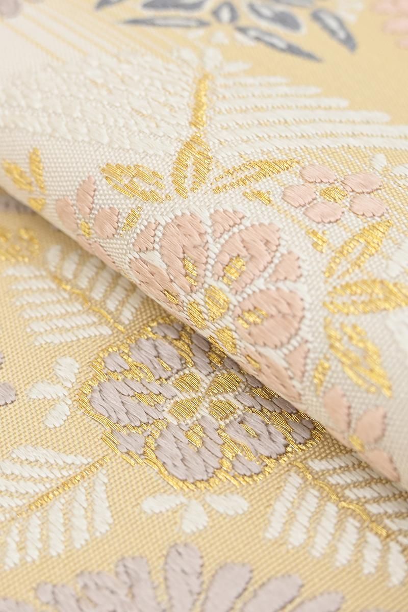 銀座【L-8497】袋帯 鳥の子色×乳白色 吉祥菊松文 - 銀座きもの青木