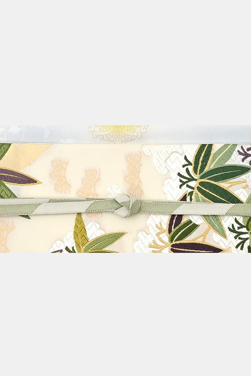 銀座【帯5807】西陣 織文意匠鈴木製 唐綾錦 袋帯 白色「雪中若竹文様