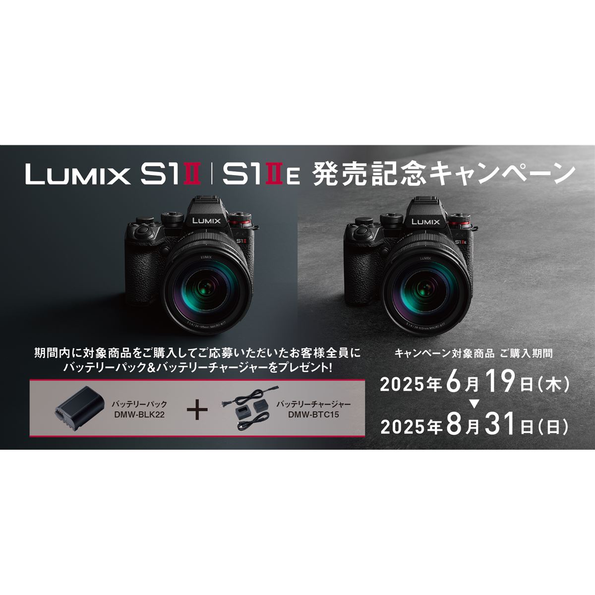 パナソニック、「LUMIX S1II/S1IIE」購入でバッテリー＆チャージャーを