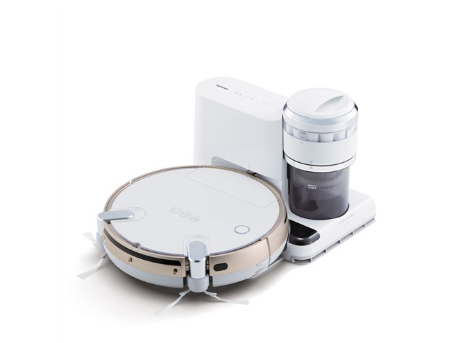 東芝、1か月分のゴミを収容する「ダストステーション」搭載ロボット