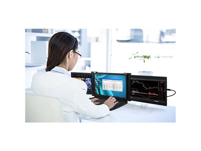 ノートPCが3画面に、11.6型の拡張モバイルデュアルディスプレイが2/1