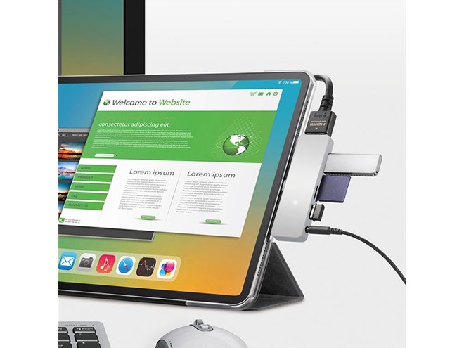 Type-C対応iPad/iPhoneをPCのように拡張できるドック”にシルバーのWEB
