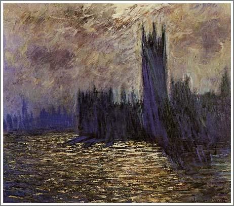 モネ【ロンドン国会議事堂～テームズ川の反映～】 - 手描き 絵画（油絵