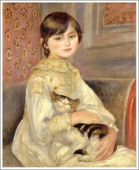 ルノワール【ジュリー・マネ （ 猫を抱く少女 ）】 - 手描き 絵画