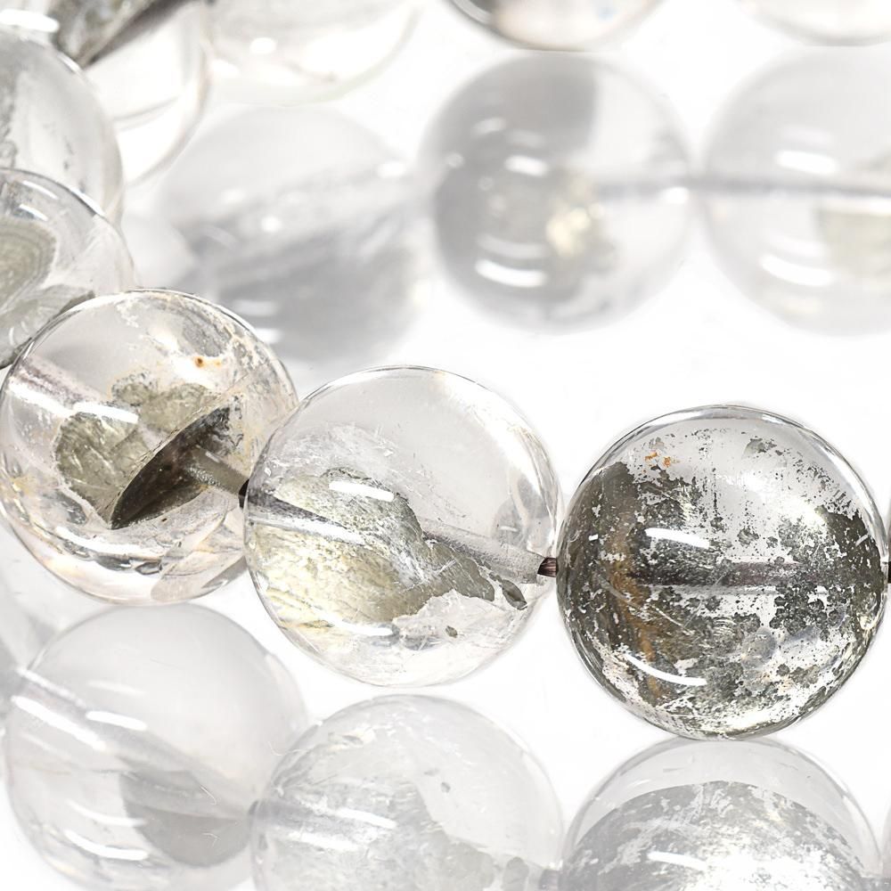 パイライト・イン・クォーツ ブレスレット 14mm玉 #DK243 - プレミアム