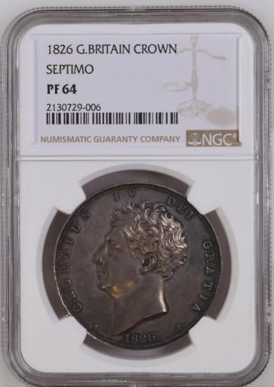 イギリス 1826 ジョージ4世 クラウン 銀貨 NGC PF64 プルーフ64! 発行