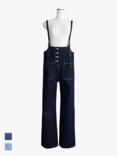 予約】button design denim salopette - BayBee
