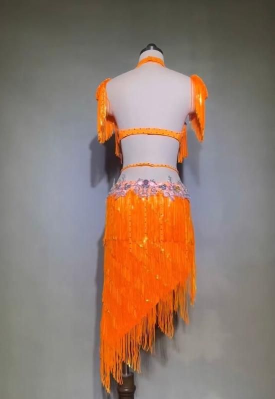 ドラムソロオーダー衣装 ブラ スカート アーム 4点セット オレンジ 色