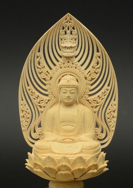 曹洞宗・臨済宗】白木製 釈迦如来(座像/2.5寸) 六角台座 水煙光背 仏像