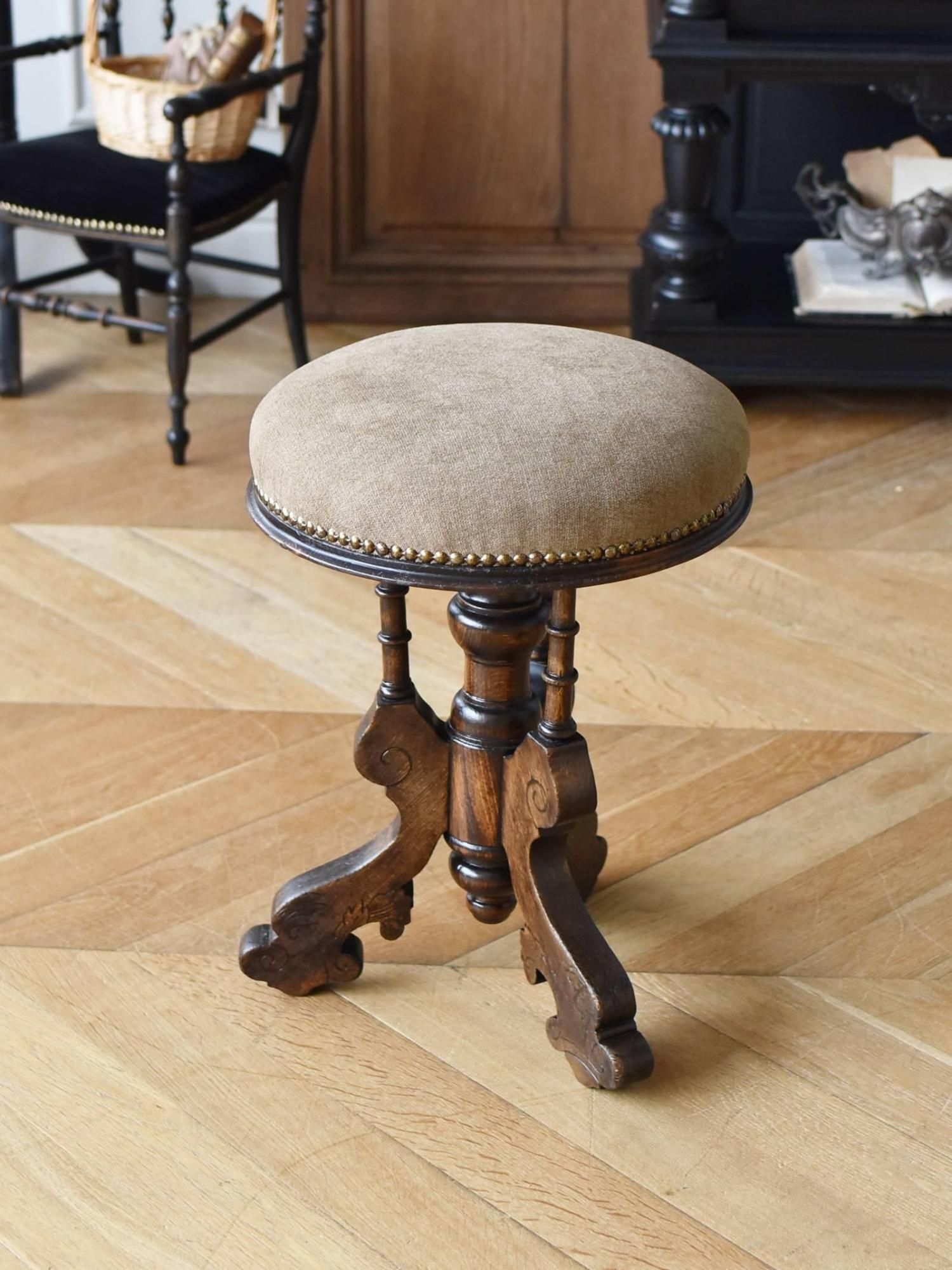 ピアノスツール.Brown3 フランスアンティーク家具 椅子 インテリア チェア