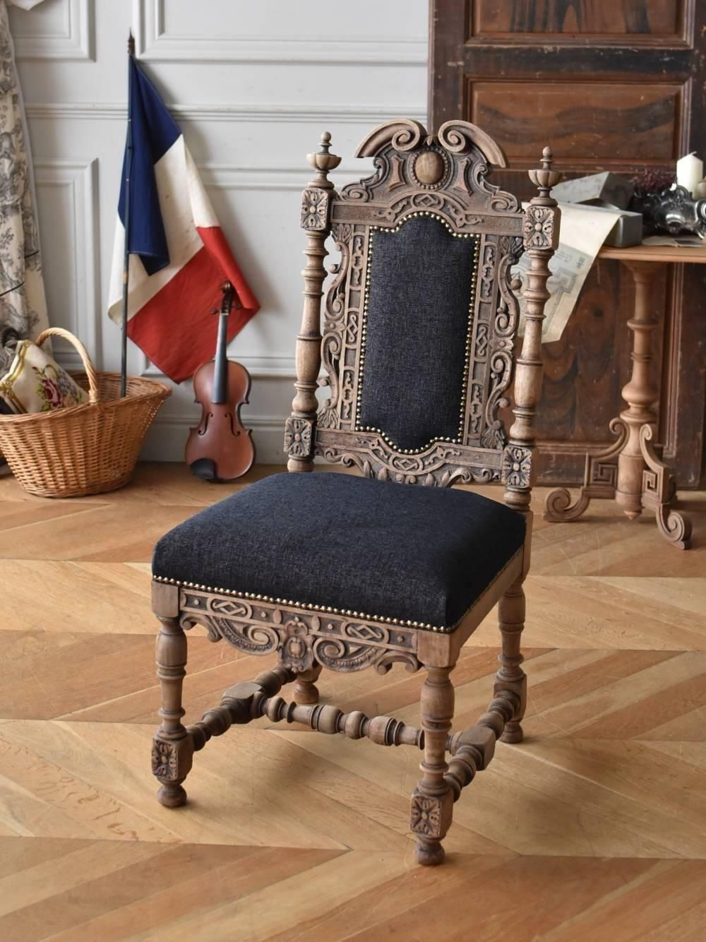 ハイバックチェア.2 フランスアンティーク家具 椅子 剥離家具 オーク材