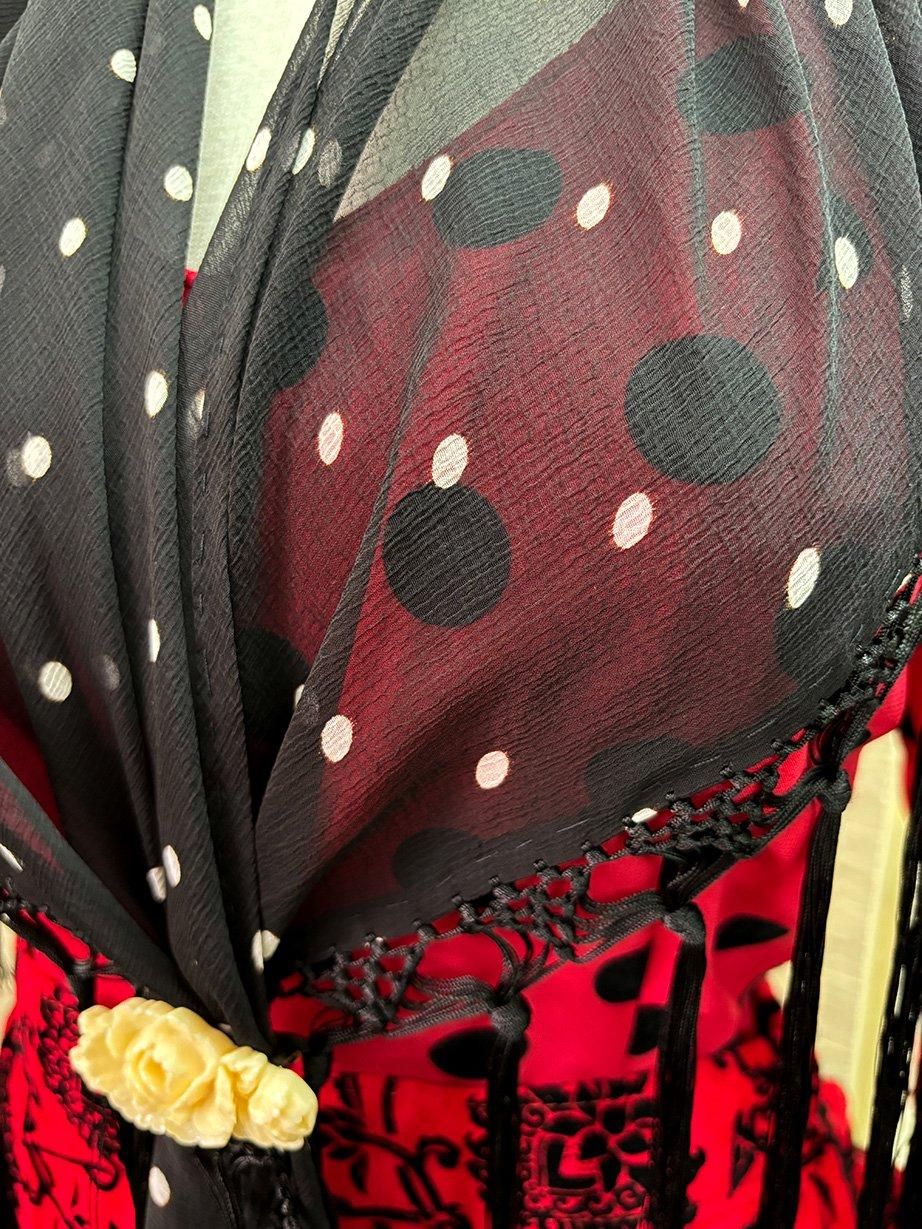 hpc304oskシージョ 黒ジョーゼット×白水玉 - フラメンコ衣装のマン