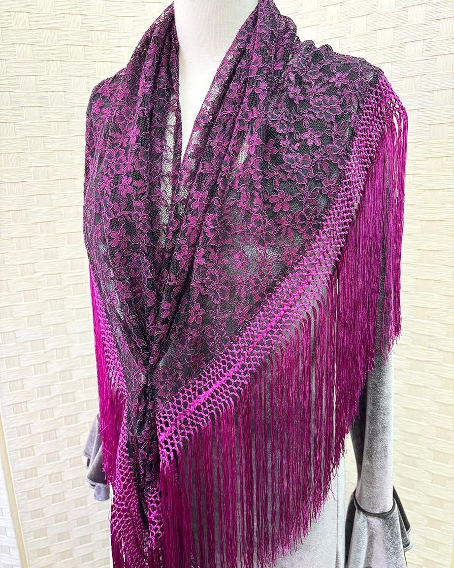 hpc340シージョ レース 赤紫・黒 - フラメンコ衣装のマンサニージャ