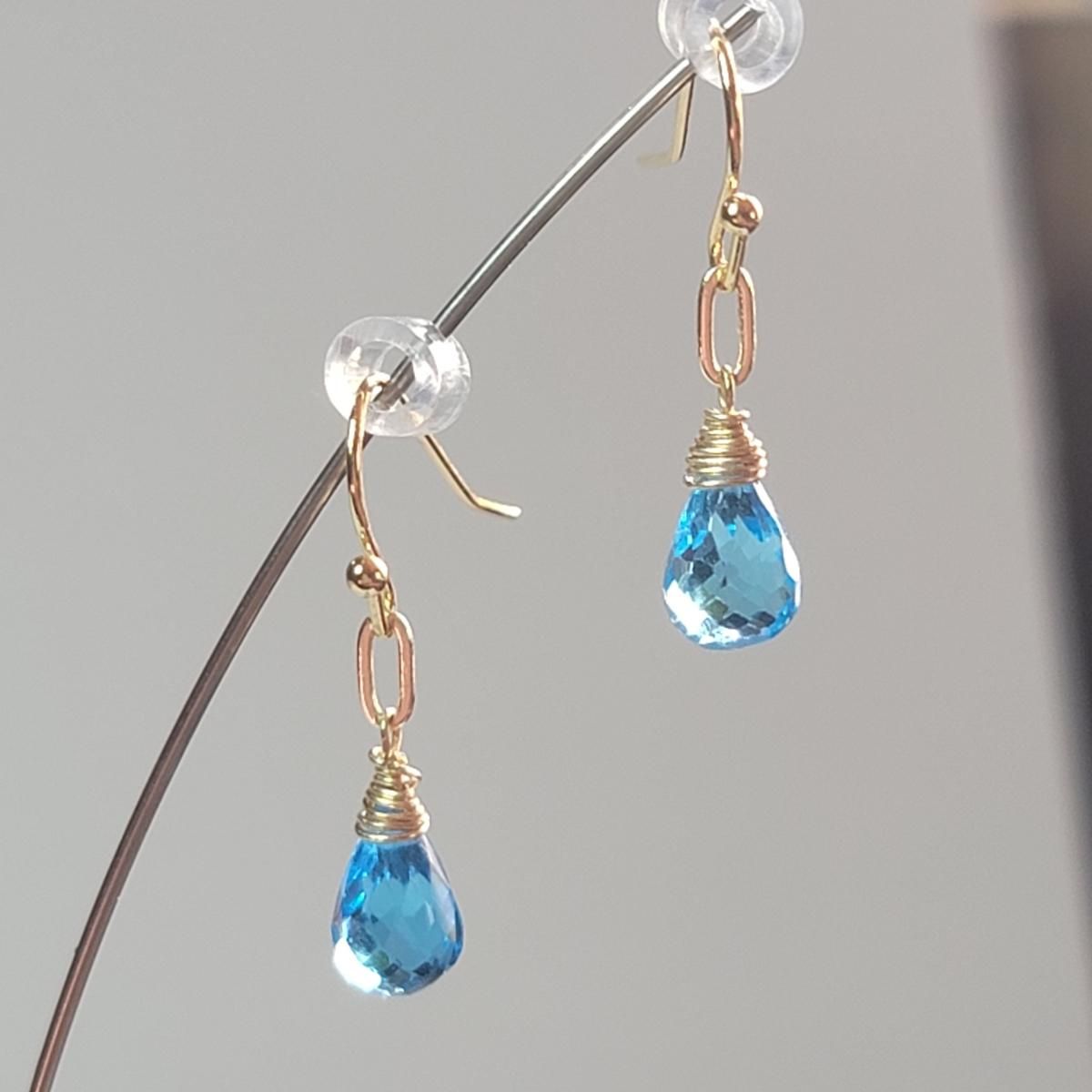 宝石質 スイスブルートパーズ ティアドロップ 一粒 ピアス 14kgf