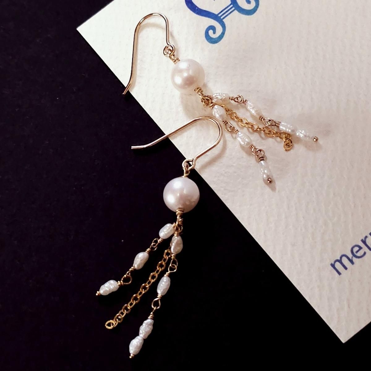 淡水パール クラゲ ピアス 14kgf - 天然石ハンドメイドアクセサリー