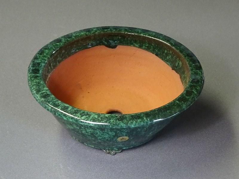 秀峰7号緑釉外縁足付丸鉢 - 盆栽鉢と常滑焼の店 MARUTATU【まるたつ】