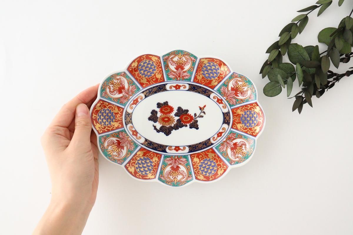 19cm楕円皿｜金彩間取菊紋｜磁器｜林九郎窯｜波佐見焼｜和食器通販