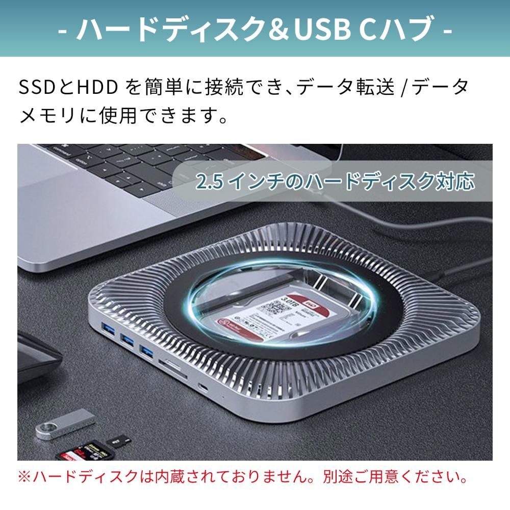 7in1 放熱設計 Mac mini用スタンド USBハブ usb-c/a 7ポート 拡張 多