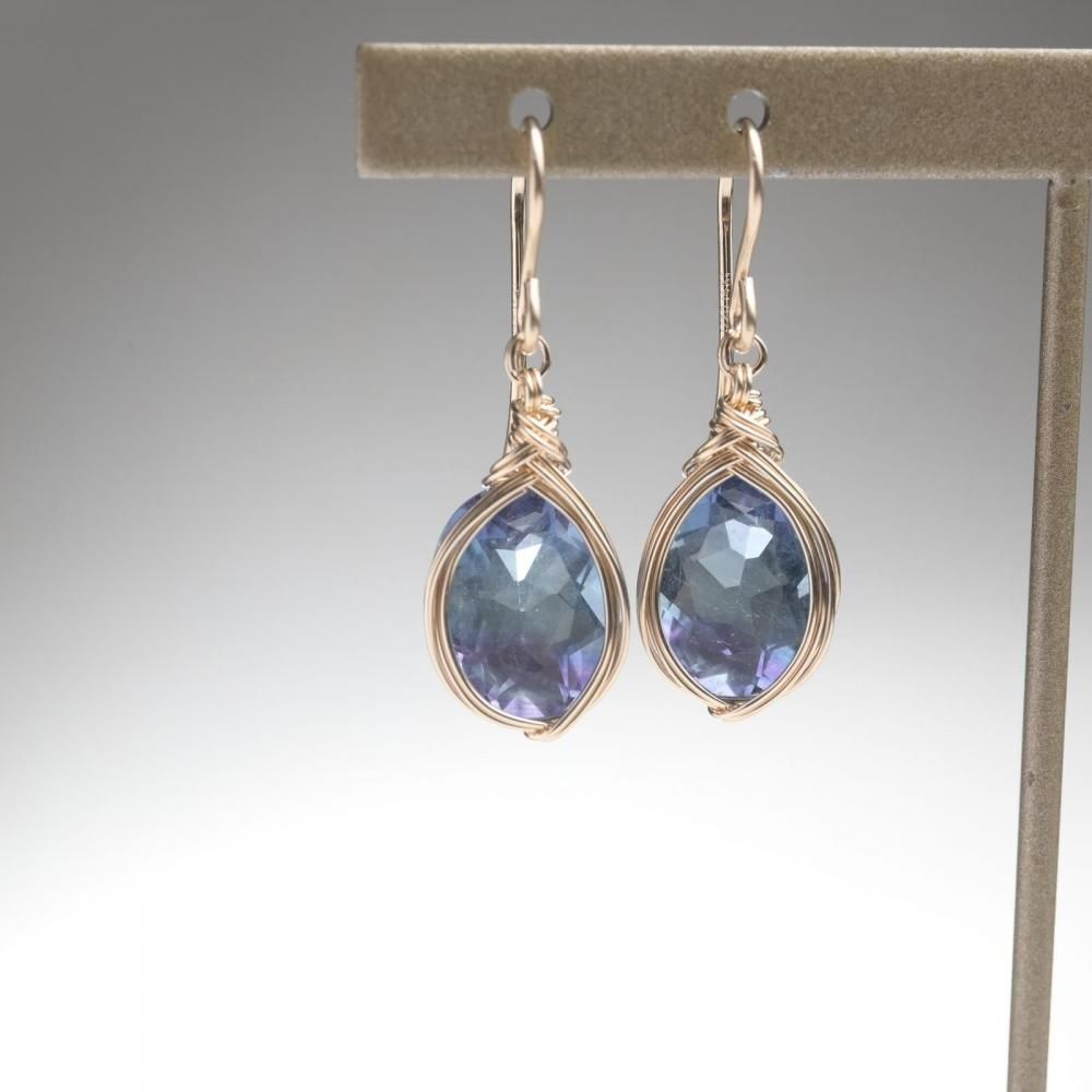 バイカラーフローライト ピアス ワイヤーラッピング 14kgf 天然石