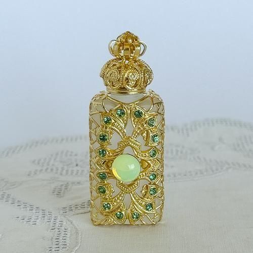 チェコ 装飾付き香水瓶 445 すりガラス白×ウランガラス - チェコ雑貨と