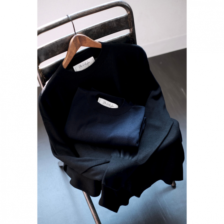 Olde H & Daughter】 SILK PLAIN STICH CREW NECK LONG SLEEVE BLACK