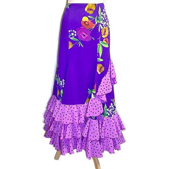 斜め3段フリルファルダ(紫地に花柄+小黒玉)(38) | ゴージャスな