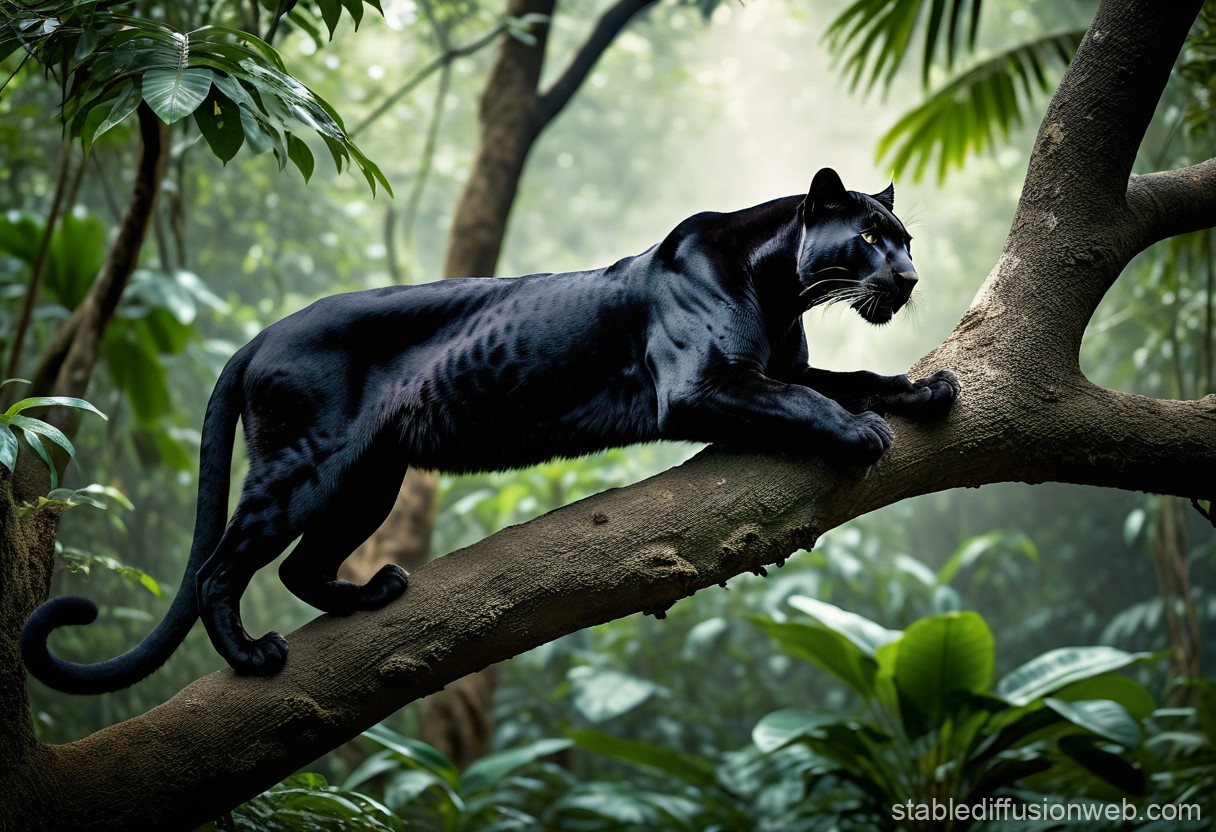 Black Panther in Jungle Profile View | Stable Diffusion Online