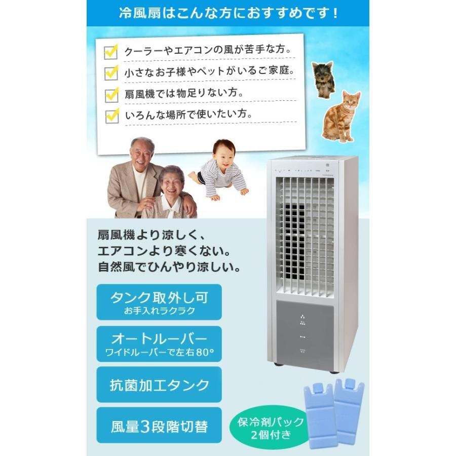 冷風扇 テクノイオン搭載 消臭 除菌 抗菌加工 オートルーバー リモコン