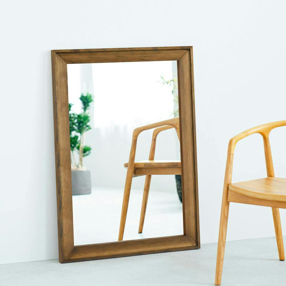 L型フレームウォールミラー(730×1030)(アンティークブラウン)】鏡