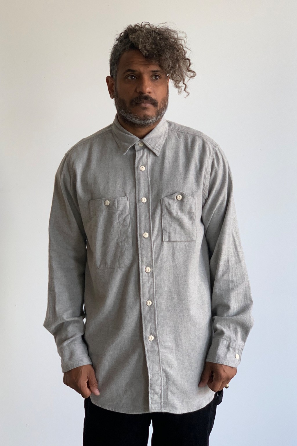 Engineered Garments Work Shirt Light Grey Brushed Cotton Twill