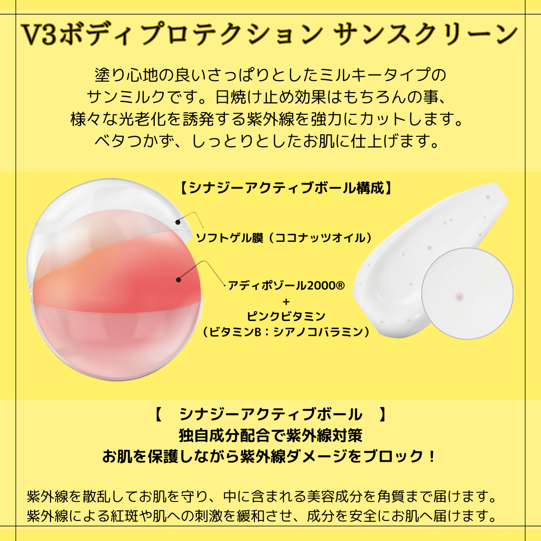 V3ボディプロテクションサンスクリーン 100ml 5,500円（税込）SPF50 PA